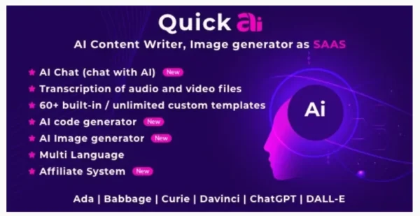 QuickAI OpenAI - AI Writing Assistant and Content Creator as SaaS