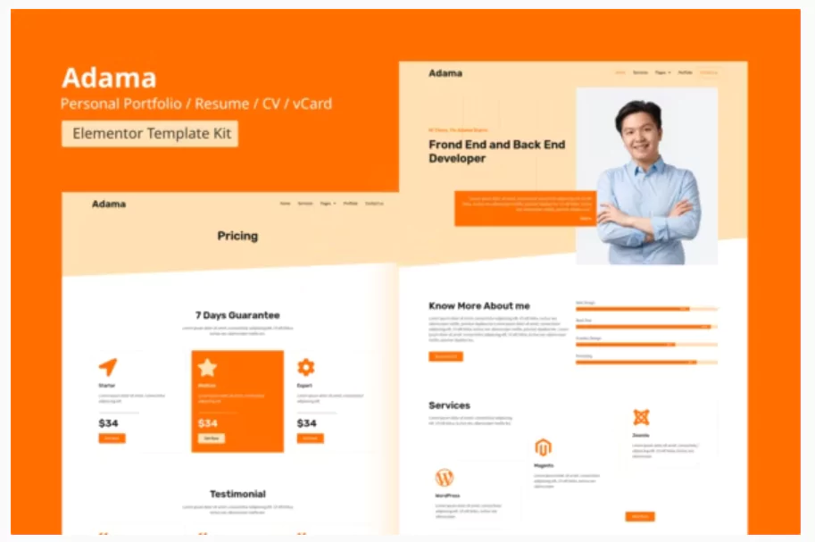 Adama - Personal Portfolio & Resume Elementor Template Kit