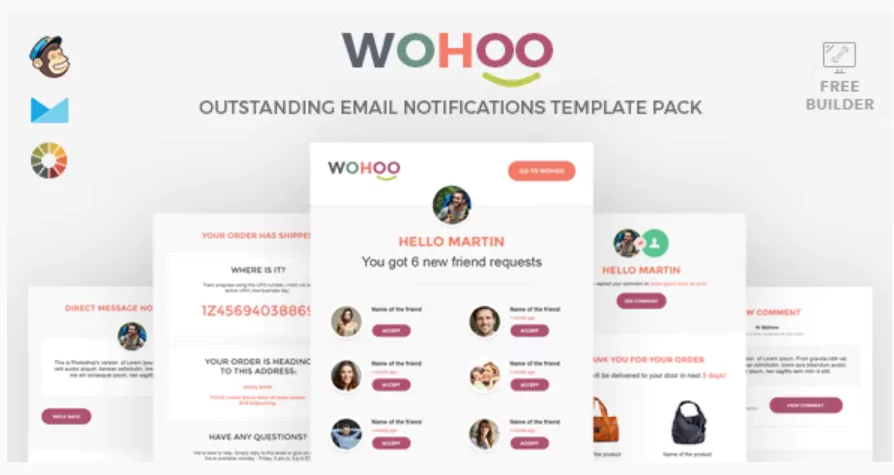 WOHOO - Beautiful Email Notifications Template - 15 Modules - Mailchimp & CampaignMoniter - Builder