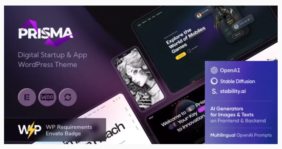 Prisma - Digital Startup & App WordPress Theme + AI