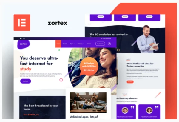 Zortex - Broadband & Internet Services Elementor Template Kit